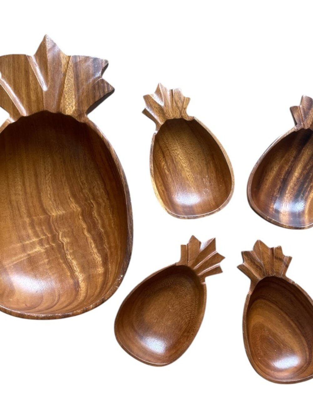Vintage ALII WOODS Honolulu Monkeypod Pineapple Bowl Set - Mid-Century  MCM Tiki